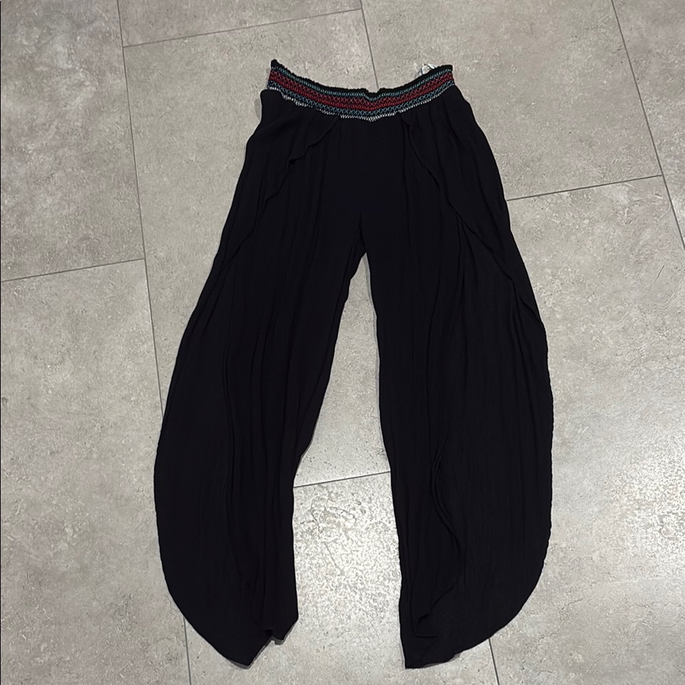 Black Wide Leg Open Side Pants with Elastic Waistband